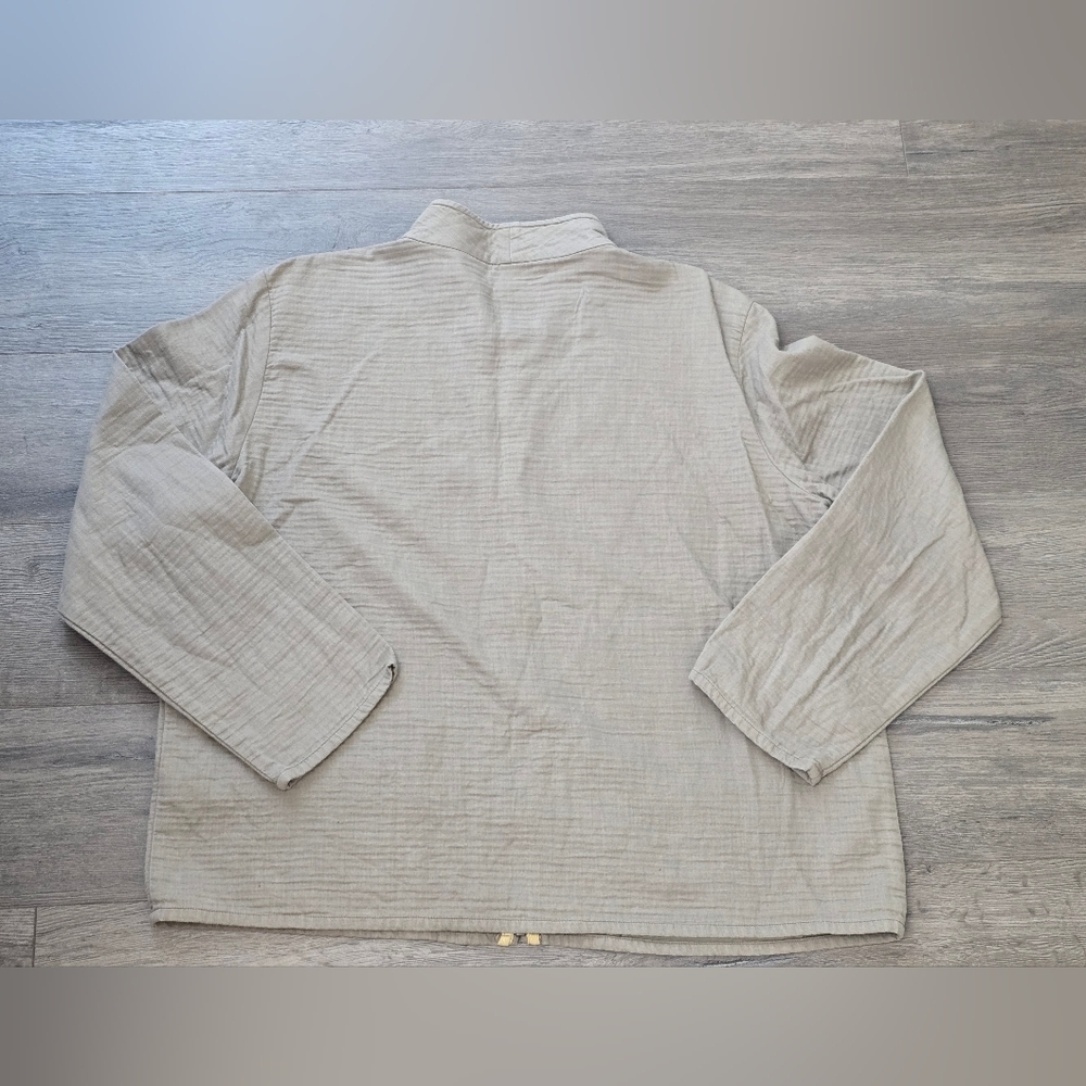 Eileen Fisher Ribbed Jacket Zipper Front Pockets Stucco Cotton Double Weave Grey - Picture 4 of 8